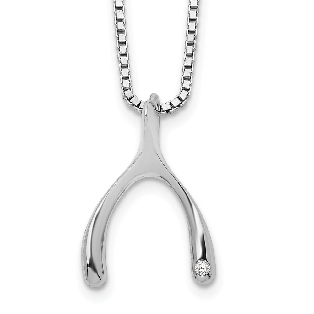925 Sterling Silver RH 18 Inch Diamond Wishbone Slide Pendant Necklace, 2" Ext.